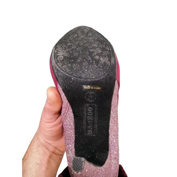 Bamboo Size 8 Crimson & Pink glittered high heels with a bow - Picture 10 of 12